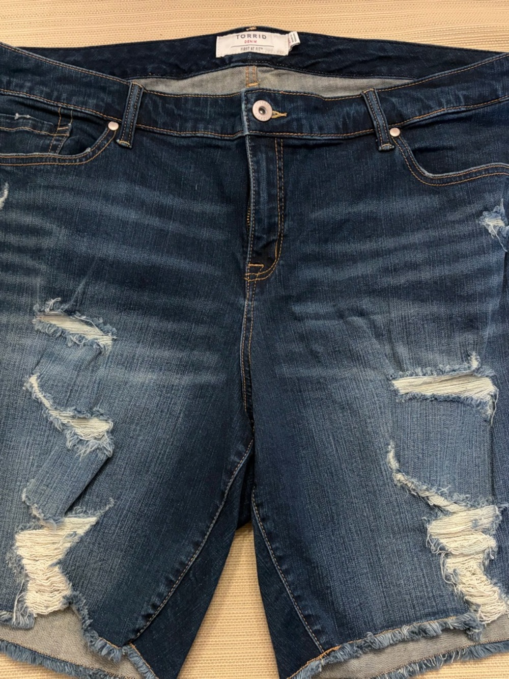 torrid Distressed Dark Blue Stretch Jean Shorts